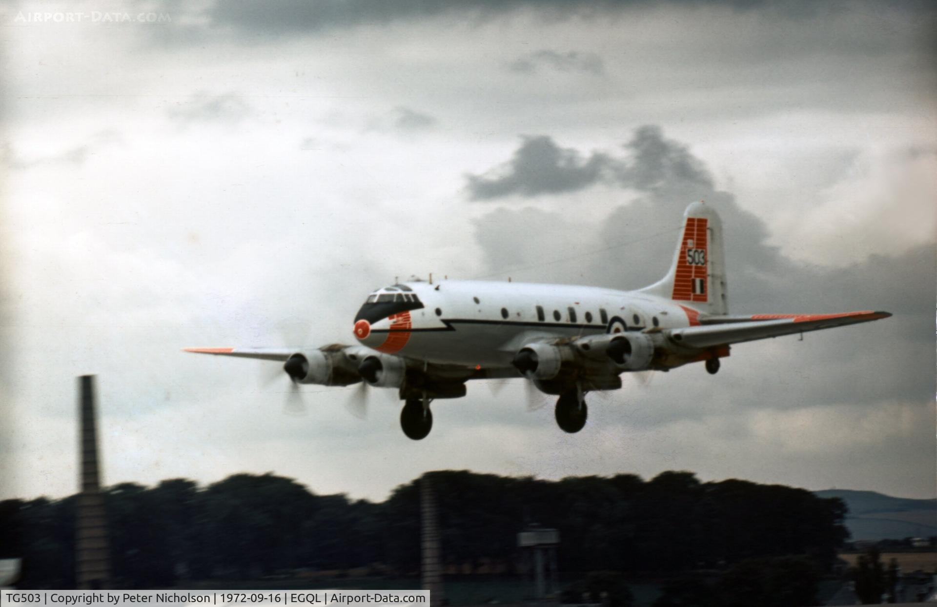 TG503, Handley Page Hastings T.5 C/N HP67/7, Hastings T.5 of Strike Command Bombing School landing for display at the 1972 RAF Leuchars Airshow.
