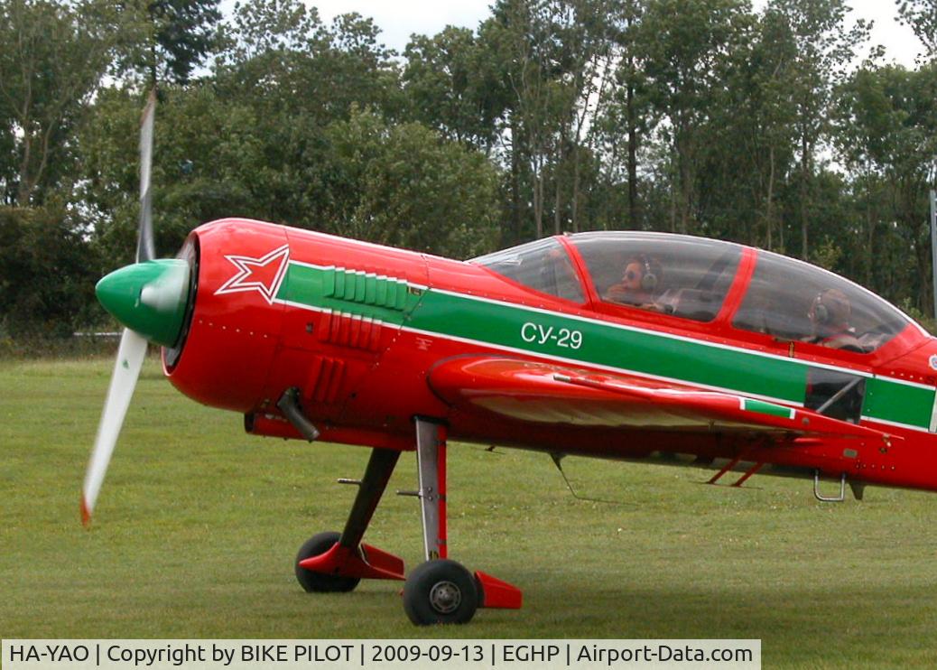 HA-YAO, 1998 Sukhoi Su-29 C/N N0001-01, TAXYING TO RUNWAY 03 FOR DEPARTURE. POPHAM RUSSIAN AIRCRAFT FLY-IN
