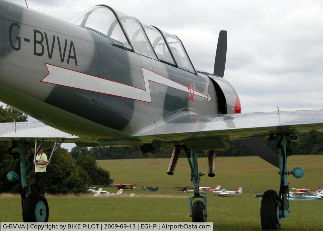 G-BVVA, 1987 Bacau Yak-52 C/N 877610, POPHAM RUSSIAN AIRCRAFT FLY-IN. PREV. REG. LY-ANN. 