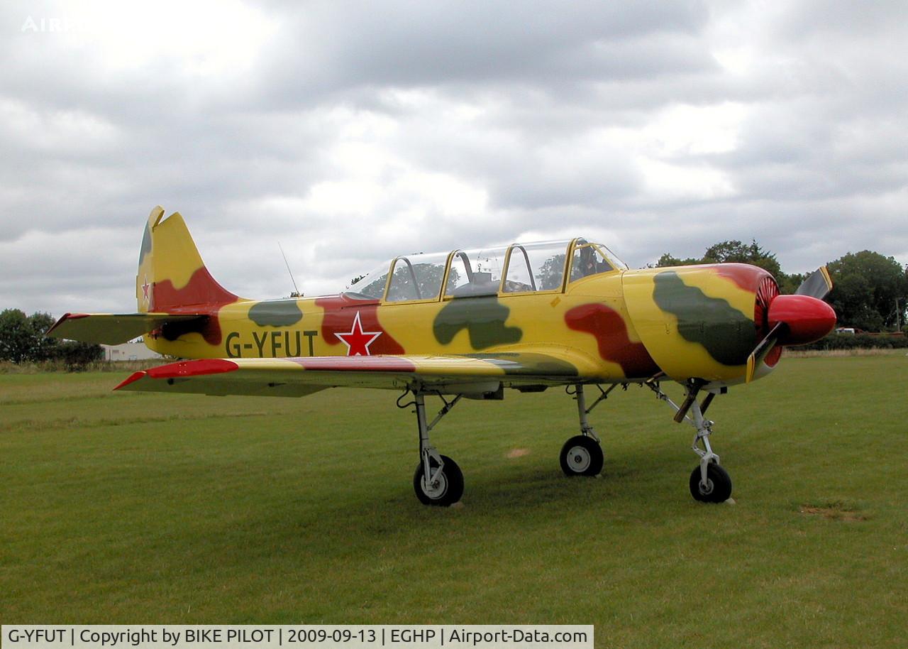 G-YFUT, 1988 Bacau Yak-52 C/N 888410, TEAM OSPREY YAK-52. PREV. REG. LY-FUT. POPHAM RUSSIAN AIRCRAFT FLY-IN