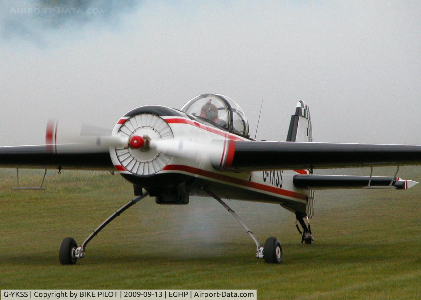 G-YKSS, 1990 Yakovlev Yak-55 C/N 901103, JUST TESTED THE SMOKE. PREV. REG. RA-44525. POPHAM RUSSIAN AIRCRAFT FLY-IN