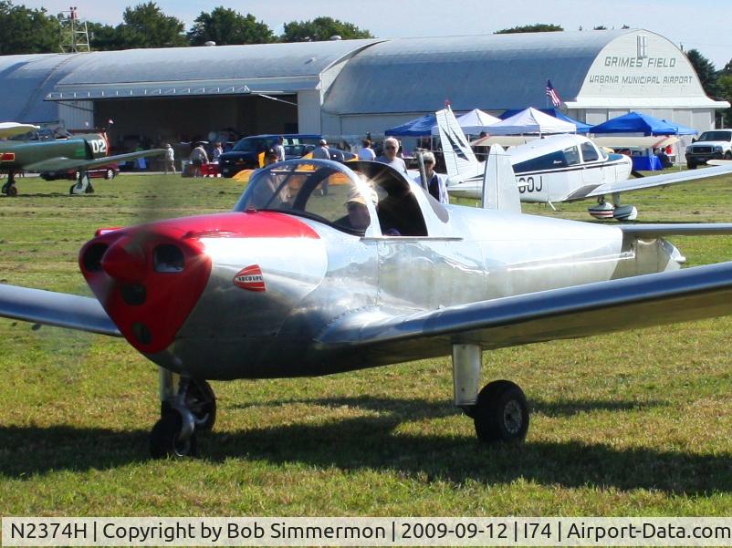 N2374H, 1946 Erco 415C Ercoupe C/N 2999, Departing the MERFI fly-in, Urbana, Ohio.