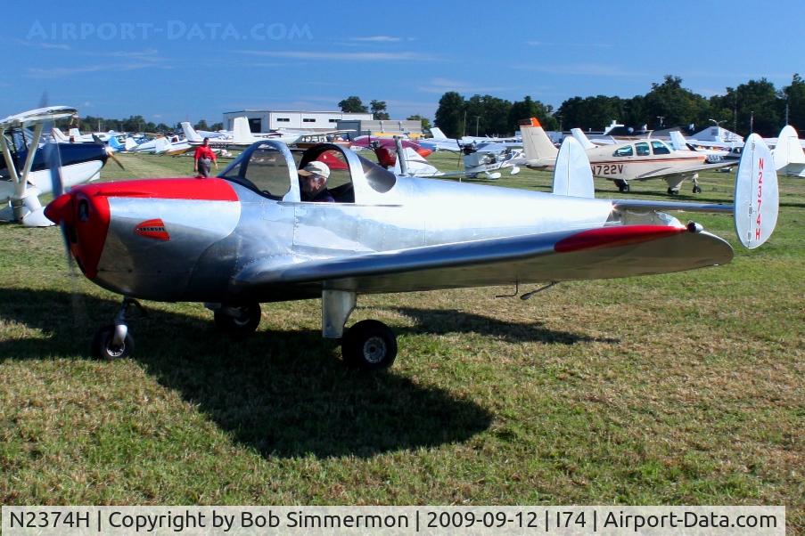 N2374H, 1946 Erco 415C Ercoupe C/N 2999, Departing the MERFI fly-in, Urbana, Ohio.