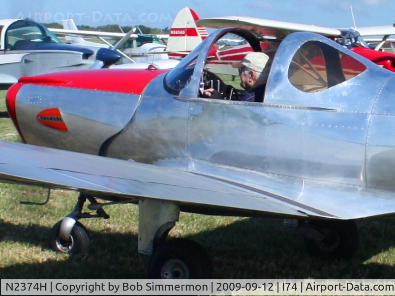N2374H, 1946 Erco 415C Ercoupe C/N 2999, Departing the MERFI fly-in, Urbana, Ohio.