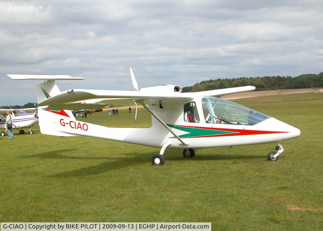 G-CIAO, 1998 Iniziative Industriali Italiane Sky Arrow 650T C/N PFA 298-13095, SITTING IN THE SUN IN FRONT OF THE CLUB HOUSE. POPHAM RUSSIAN AIRCRAFT FLY-IN