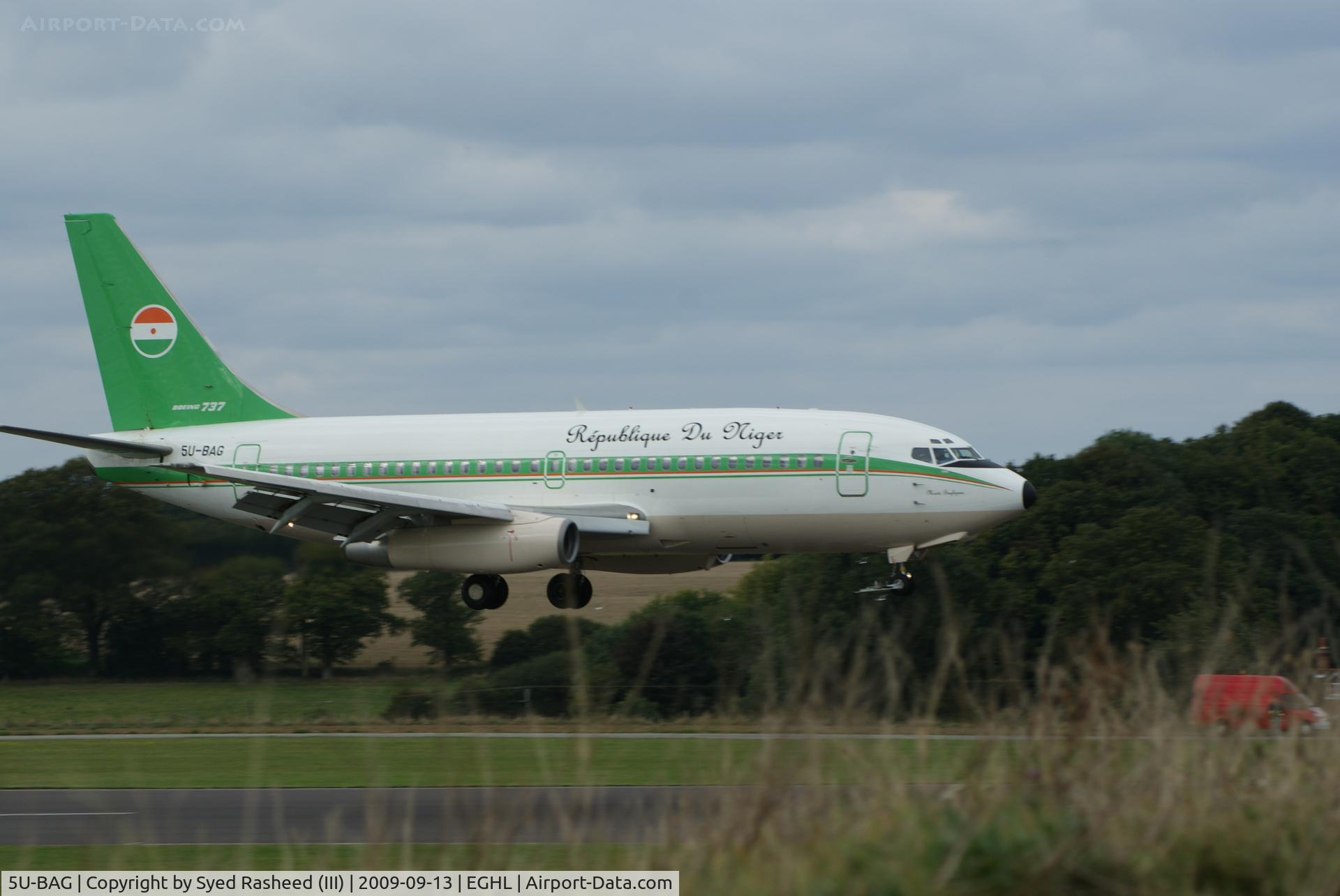 5U-BAG, 1978 Boeing 737-2N9C C/N 21499, Govt of Niger presidential jet landing @ Lasham, UK