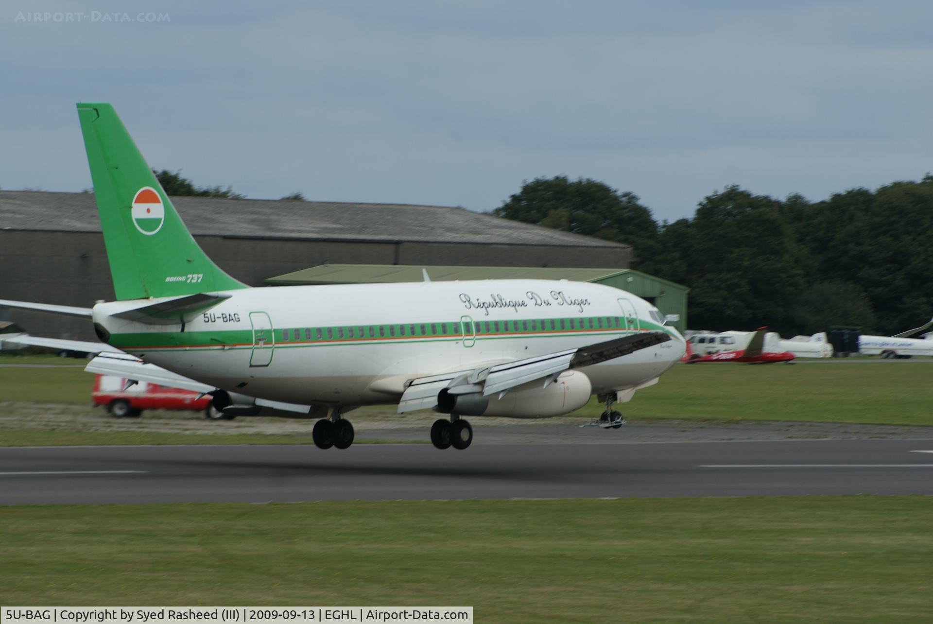 5U-BAG, 1978 Boeing 737-2N9C C/N 21499, Govt of Niger presidential jet landing @ Lasham, UK