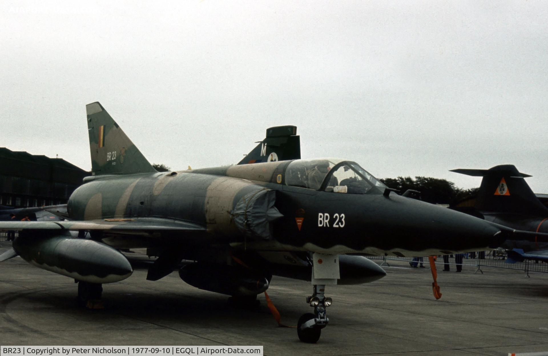 BR23, Dassault Mirage 5BR C/N 323, Mirage 5BR of 42 Squadron Belgian Air Force at the 1977 RAF Leuchars Airshow.