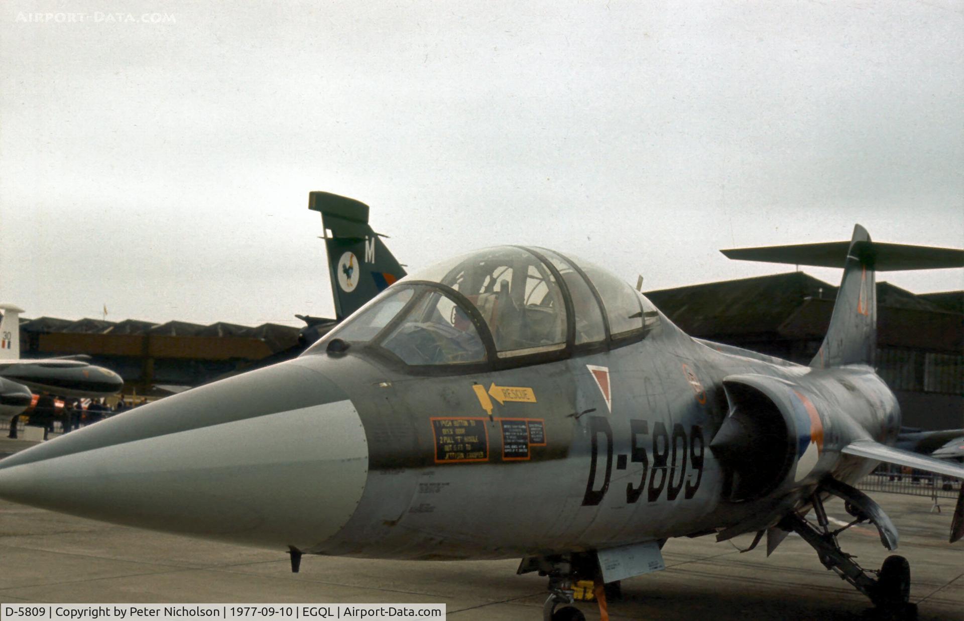 D-5809, Lockheed TF-104G Starfighter C/N 583E-5809, TF-104G Starfighter of the Royal Netherlands Air Force TCA unit at the 1977 RAF Leuchars Airshow.