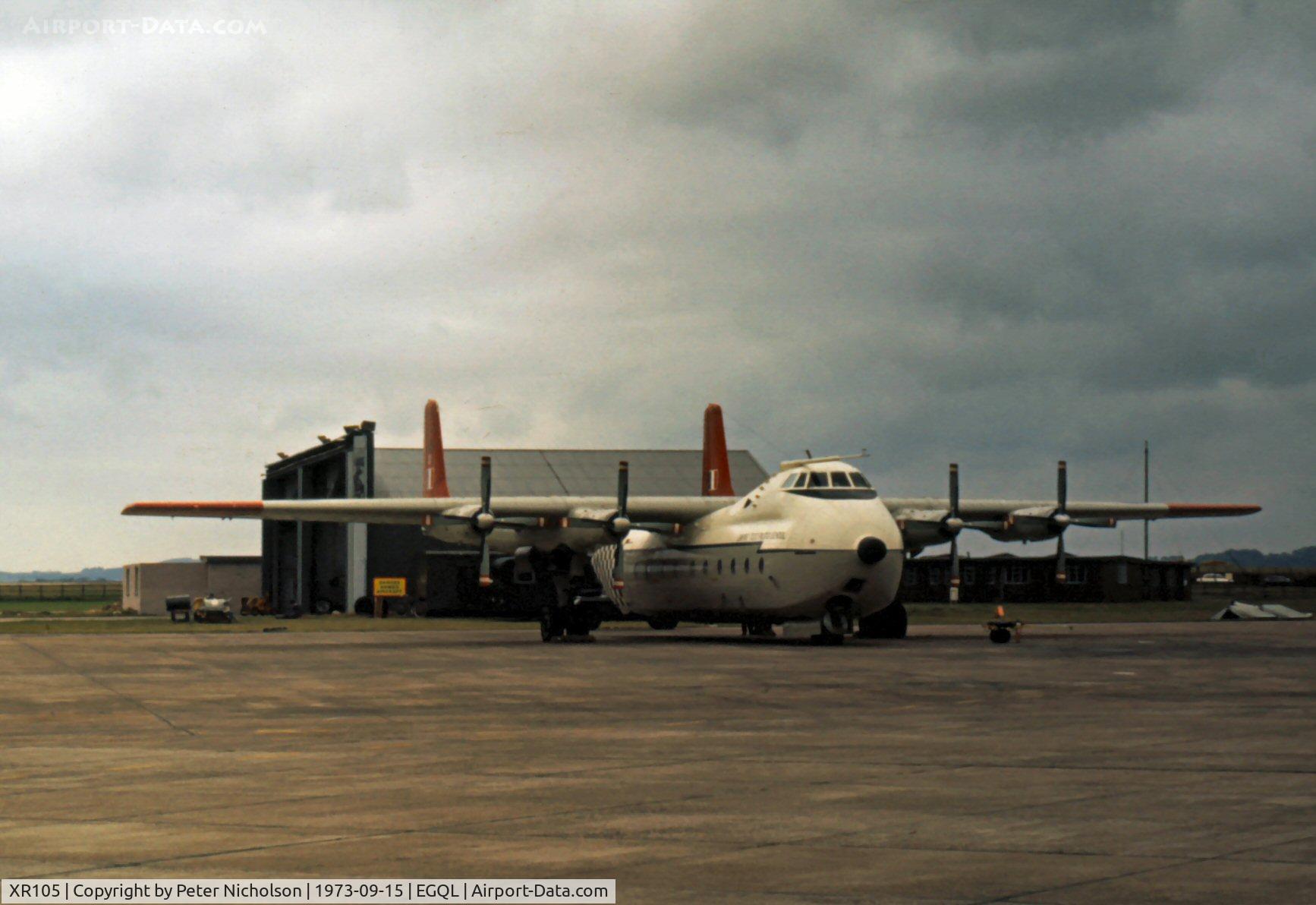 XR105, 1962 Armstrong Whitworth AW-660 Argosy C.1 C/N 6783, Argosy C.1 of the Empire Test Pilots School based at Boscombe Down was present at the 1973 RAF Leuchars Airshow.