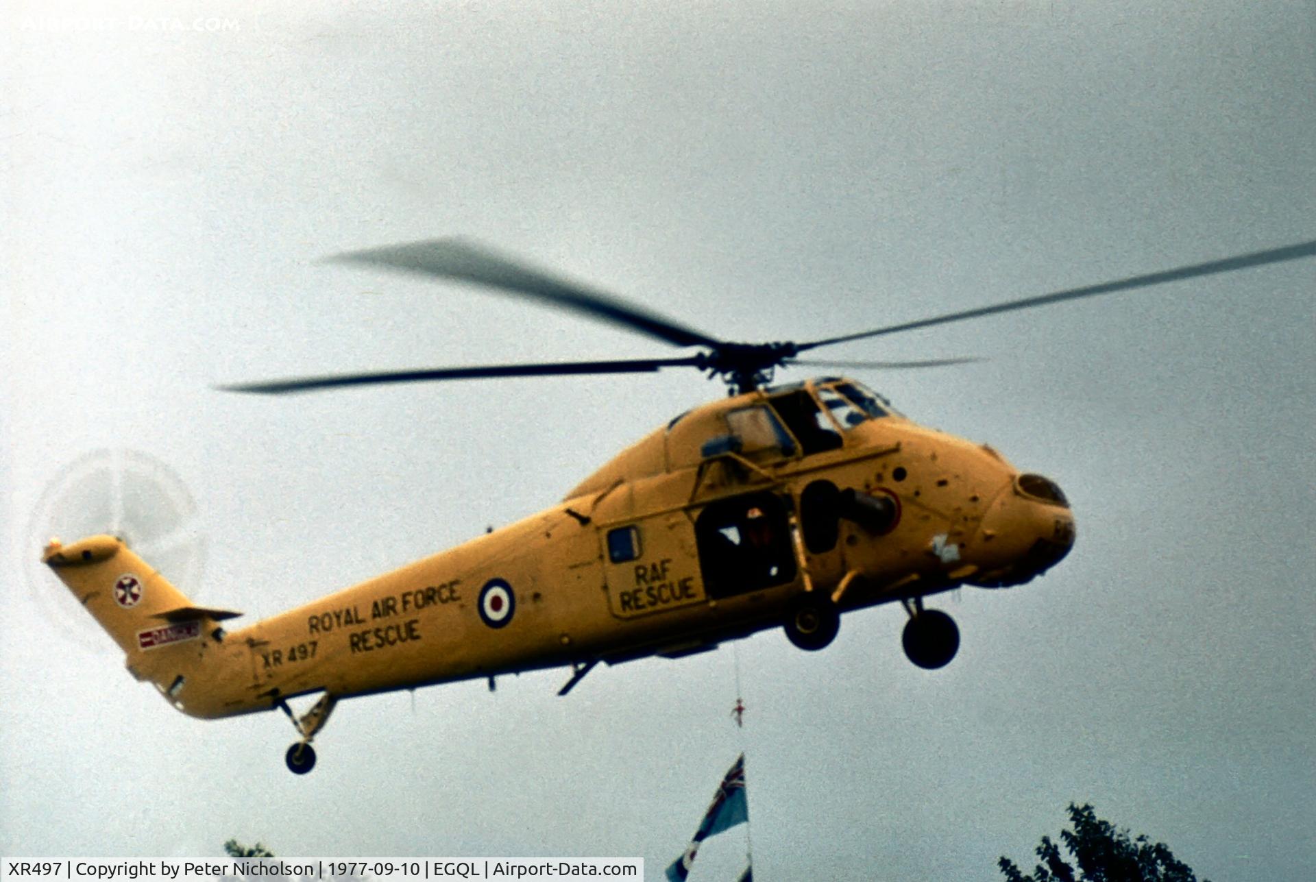 XR497, 1963 Westland Wessex HC.2 C/N WA122, Wessex HAR.2 of 22 Squadron performing the opening fly-past at the 1977 RAF Leuchars Airshow.