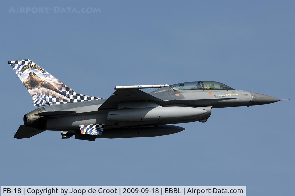 FB-18, General Dynamics F-16BM Fighting Falcon C/N 6J-18, Although 2 years old now the OCUs 20st anniversary painting is still in place.