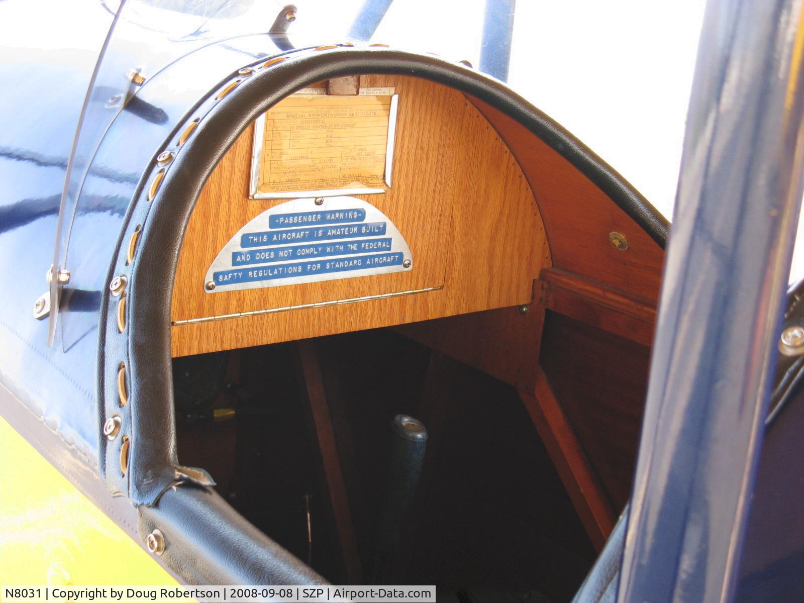 N8031, 1979 Pietenpol Air Camper C/N PHM1, 1979 Heglie PIETENPOL AIR CAMPER, Continenta A&C A65 65 Hp, no electrical system parasol wing early homebuilt design, front panel