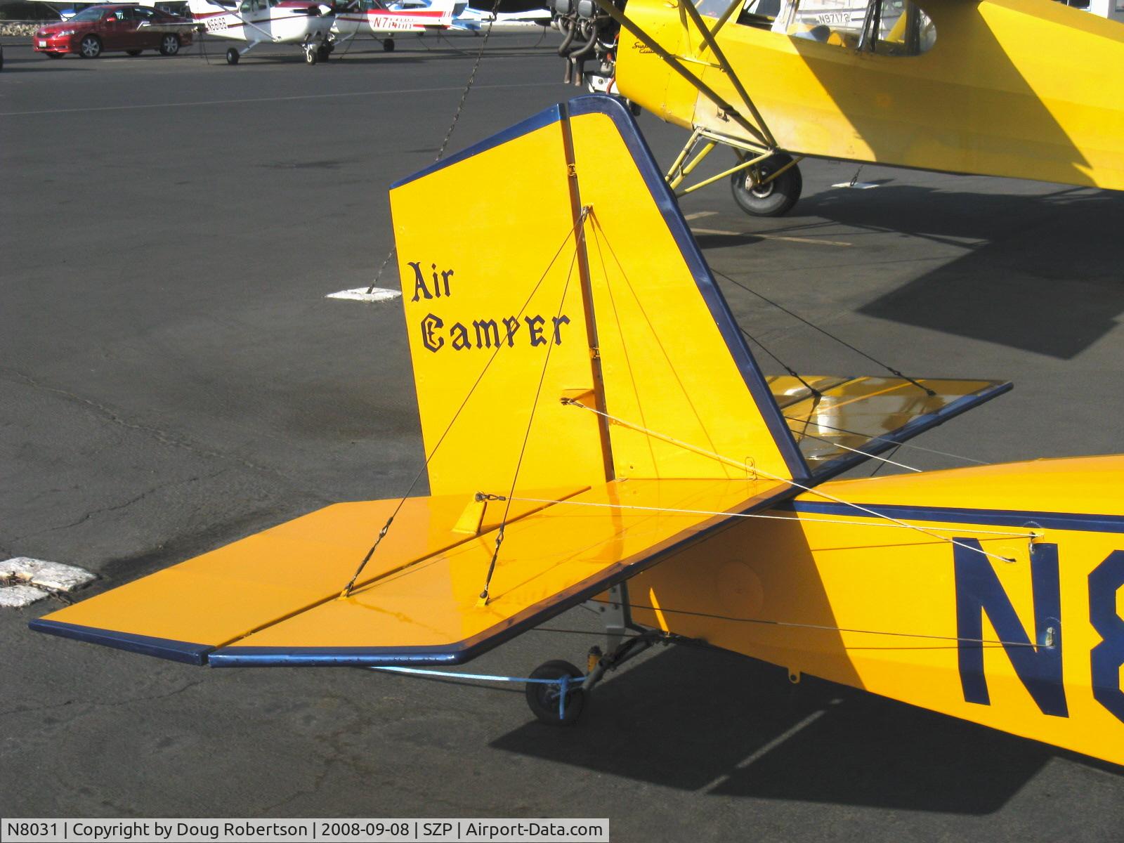 N8031, 1979 Pietenpol Air Camper C/N PHM1, 1979 Heglie PIETENPOL AIR CAMPER, Continenta A&C A65 65 Hp, no electrical system parasol wing early homebuilt design, logo, tail bracing and control surfaces cables