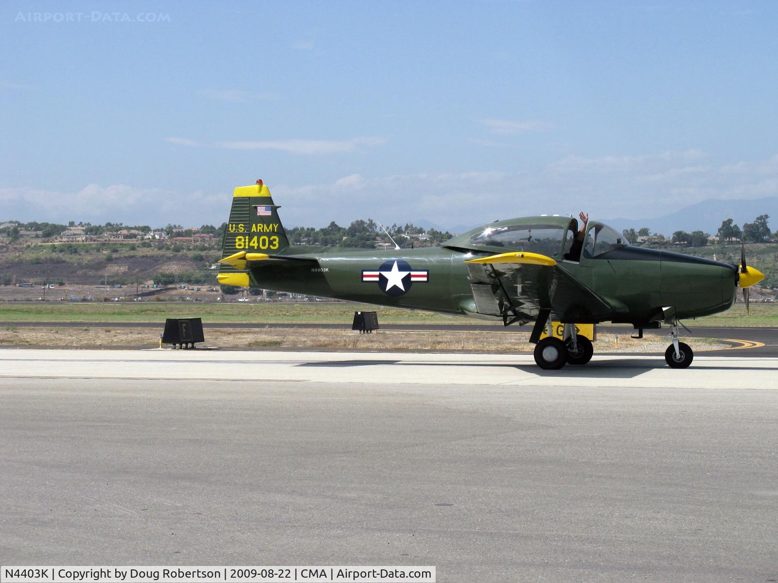 N4403K, 1948 Ryan Navion C/N NAV-4-1403, 1948 Ryan NAVION as L-17B, Continental E-185 (Owner states 225 hp) engine, single windshield, canopy mods, taxi