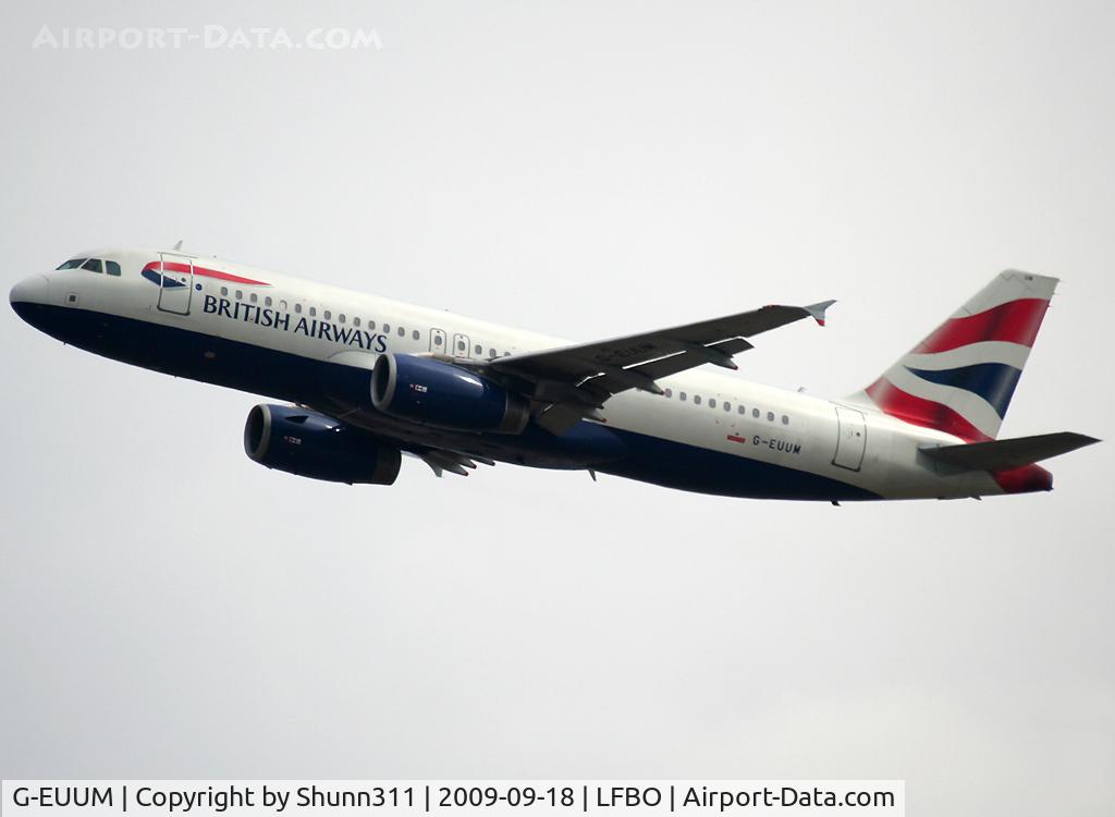 G-EUUM, 2002 Airbus A320-232 C/N 1907, Take off rwy 32R