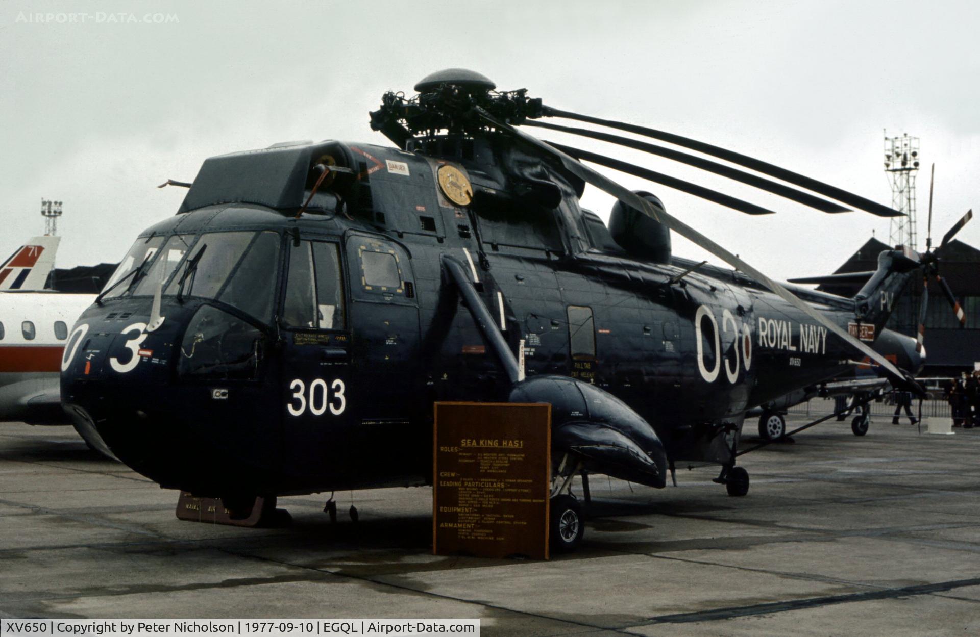 XV650, 1969 Westland Sea King HAS.1 C/N WA638, Sea King HAS.1 of 819 Squadron at the 1977 RAF Leuchars Airshow.