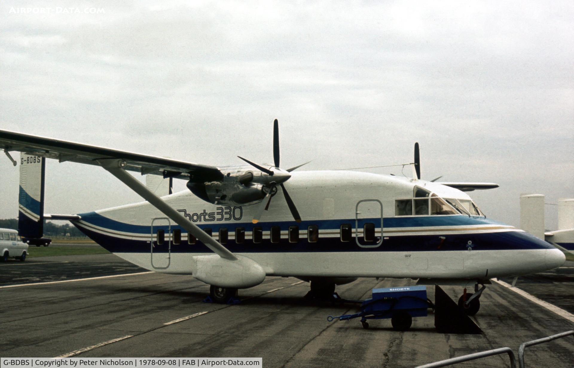 G-BDBS, 1975 Short 330 C/N SH.3001, Shorts 330 on display at the 1978 Farnborough Airshow.