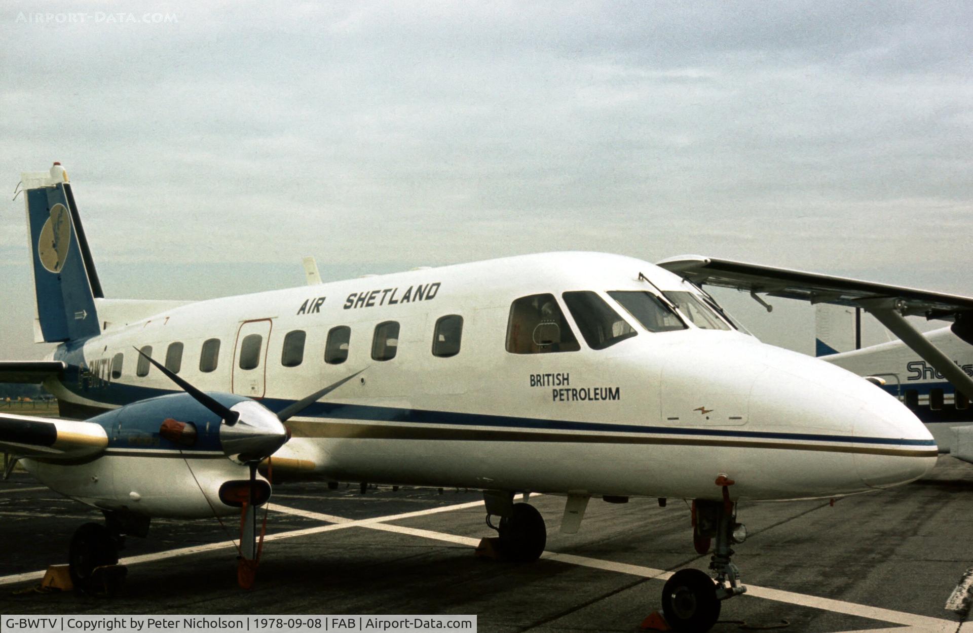 G-BWTV, 1977 Embraer EMB-110P2 Bandeirante C/N 110153, EMB-110 Bandeirante on display at the 1978 Farnborough Airshow.