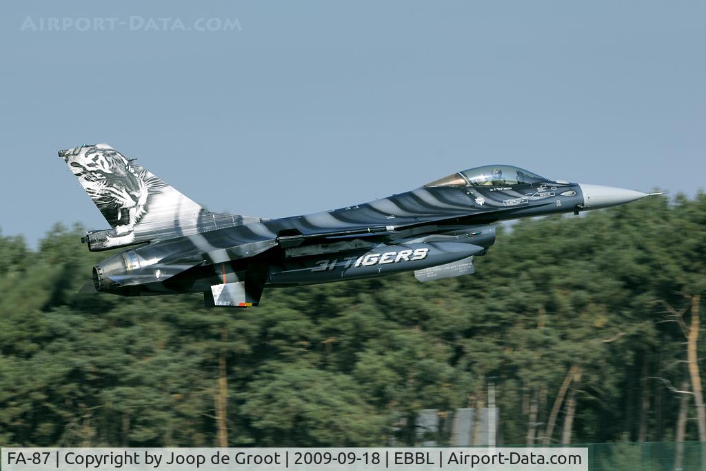 FA-87, SABCA F-16AM Fighting Falcon C/N 6H-87, Low pass of the 2009 Tiger bird of 31 squadron.