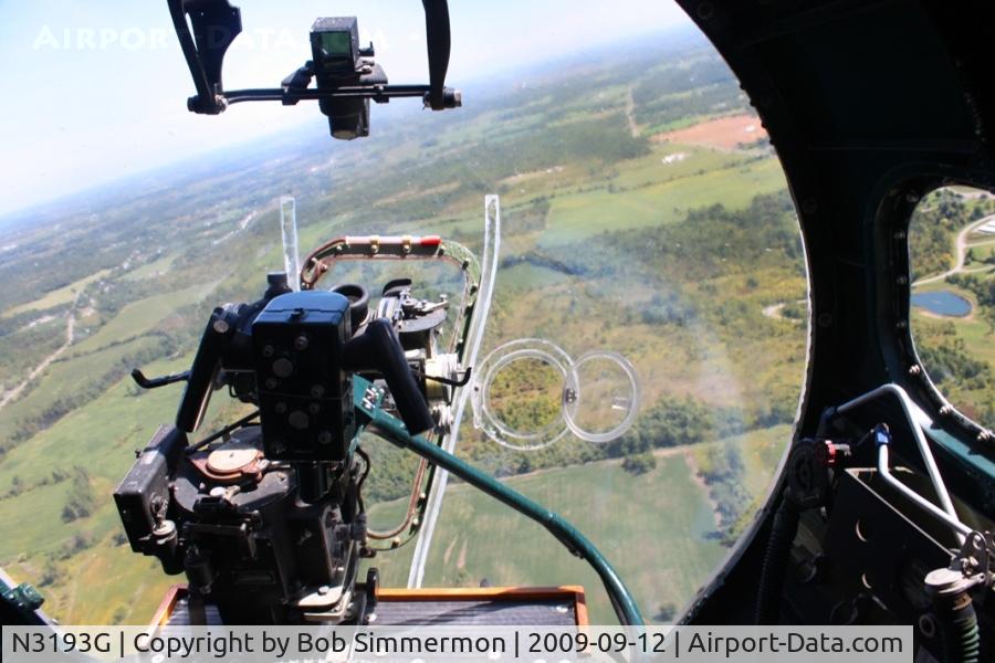 N3193G, 1944 Boeing B-17G Flying Fortress C/N 77255, View of the Ohio countryside from Yankee Lady's bombardier perch at 2500'.