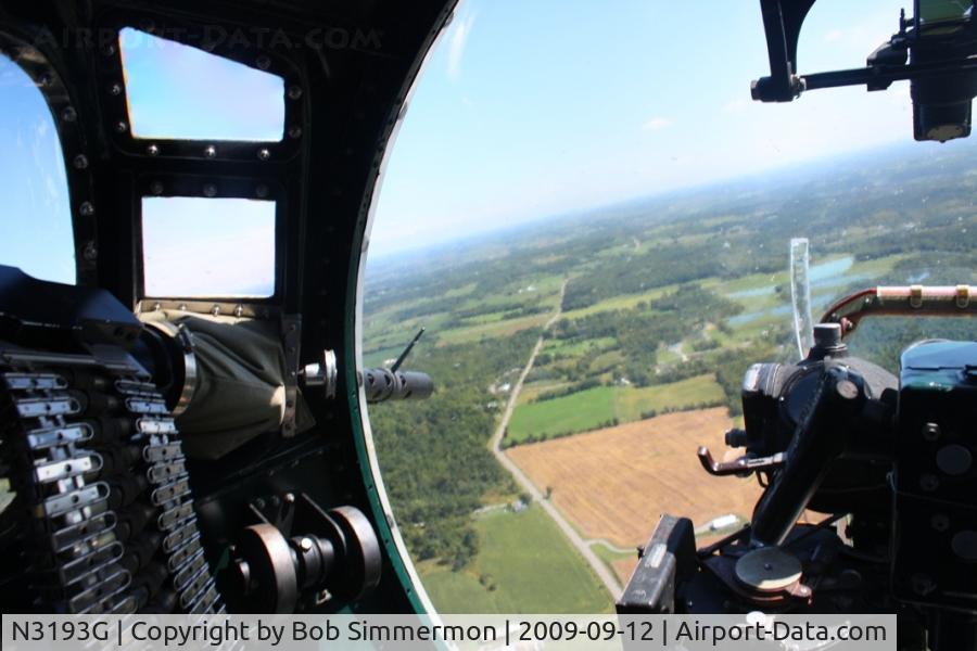 N3193G, 1944 Boeing B-17G Flying Fortress C/N 77255, View of the Ohio countryside from Yankee Lady's bombardier perch at 2500'.