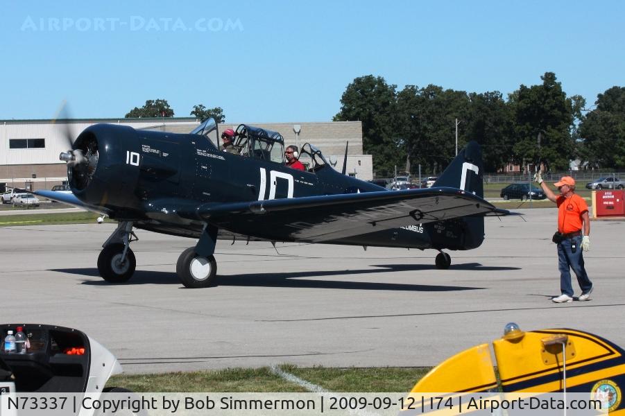 N73337, 1951 North American T-6G Texan C/N 168-451, Departing the MERFI fly-in, Urbana, Ohio.