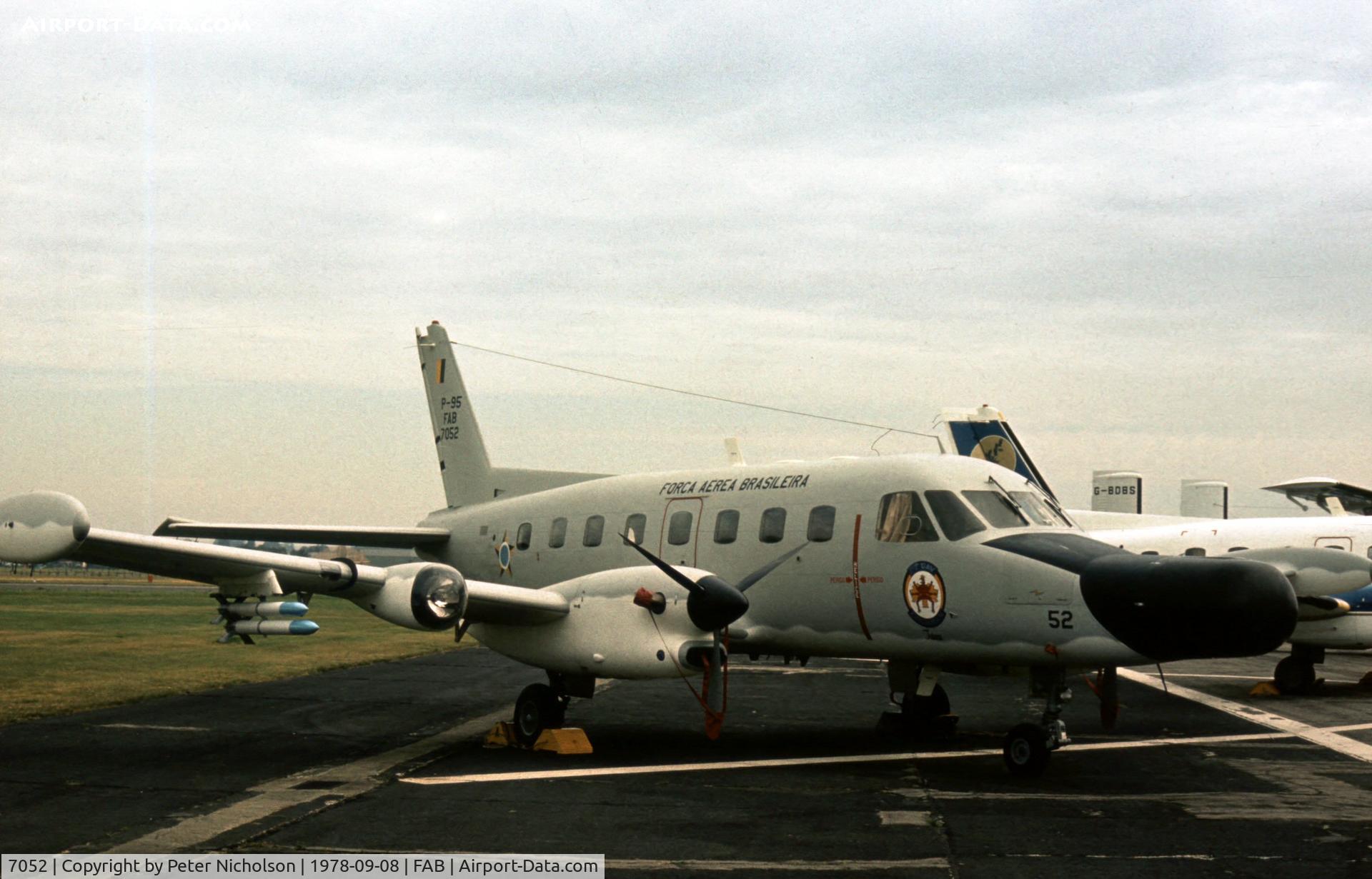 7052, 1977 Embraer P-95A Bandeirulha (EMB-111A) C/N 110155, Brazilian Air Force Bandeirante maritime patrol aircraft at the 1978 Farnborough Airshow.