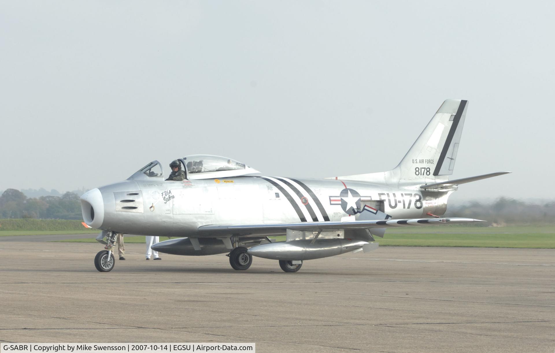 G-SABR, 1948 North American F-86A Sabre C/N 151-083 (151-43547), Taxying back to it's parking spot after a display at Duxford, Cambridgeshire