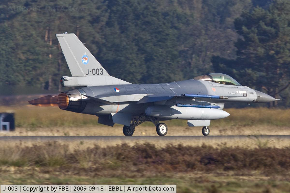 J-003, Fokker F-16AM Fighting Falcon C/N 6D-159, take off roll to another mission from Kleine Brogel Air Base