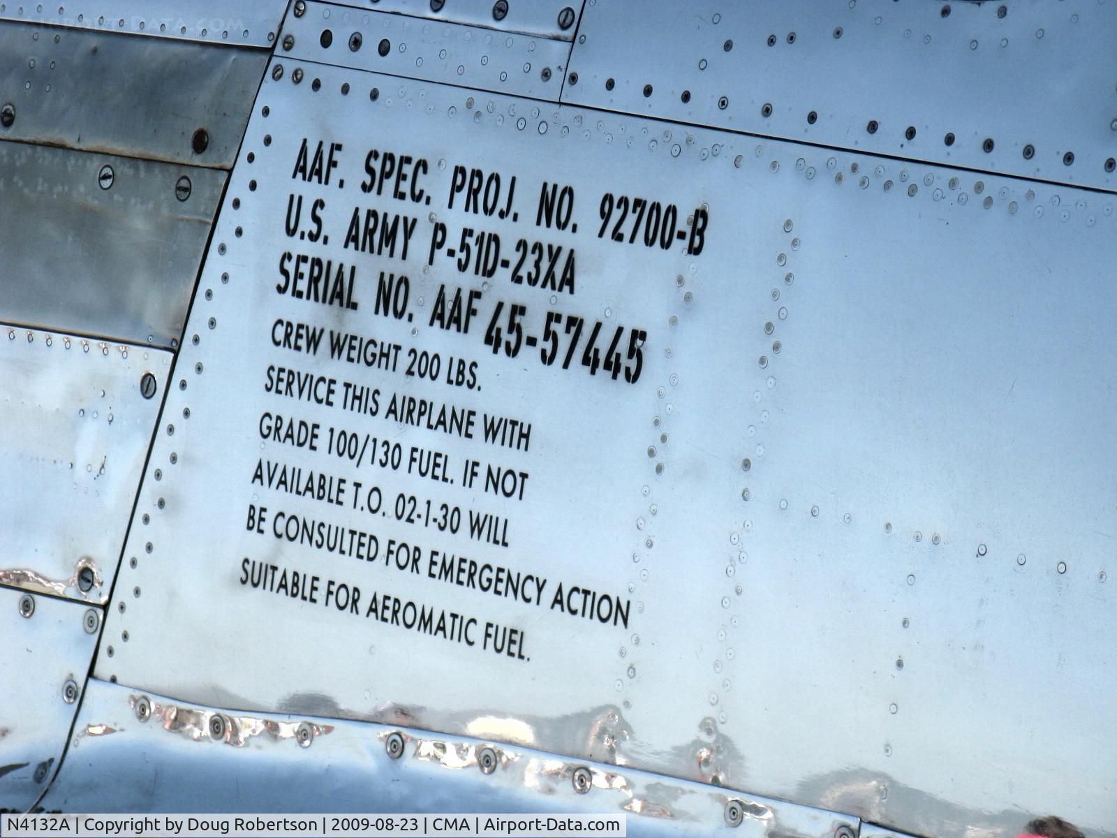 N4132A, 1944 North American P-51D Mustang C/N 122-40985, 1944 North American/Aero Classics P-51D MUSTANG, Rolls Royce V-1650-7 1,695 Hp, stencil data
