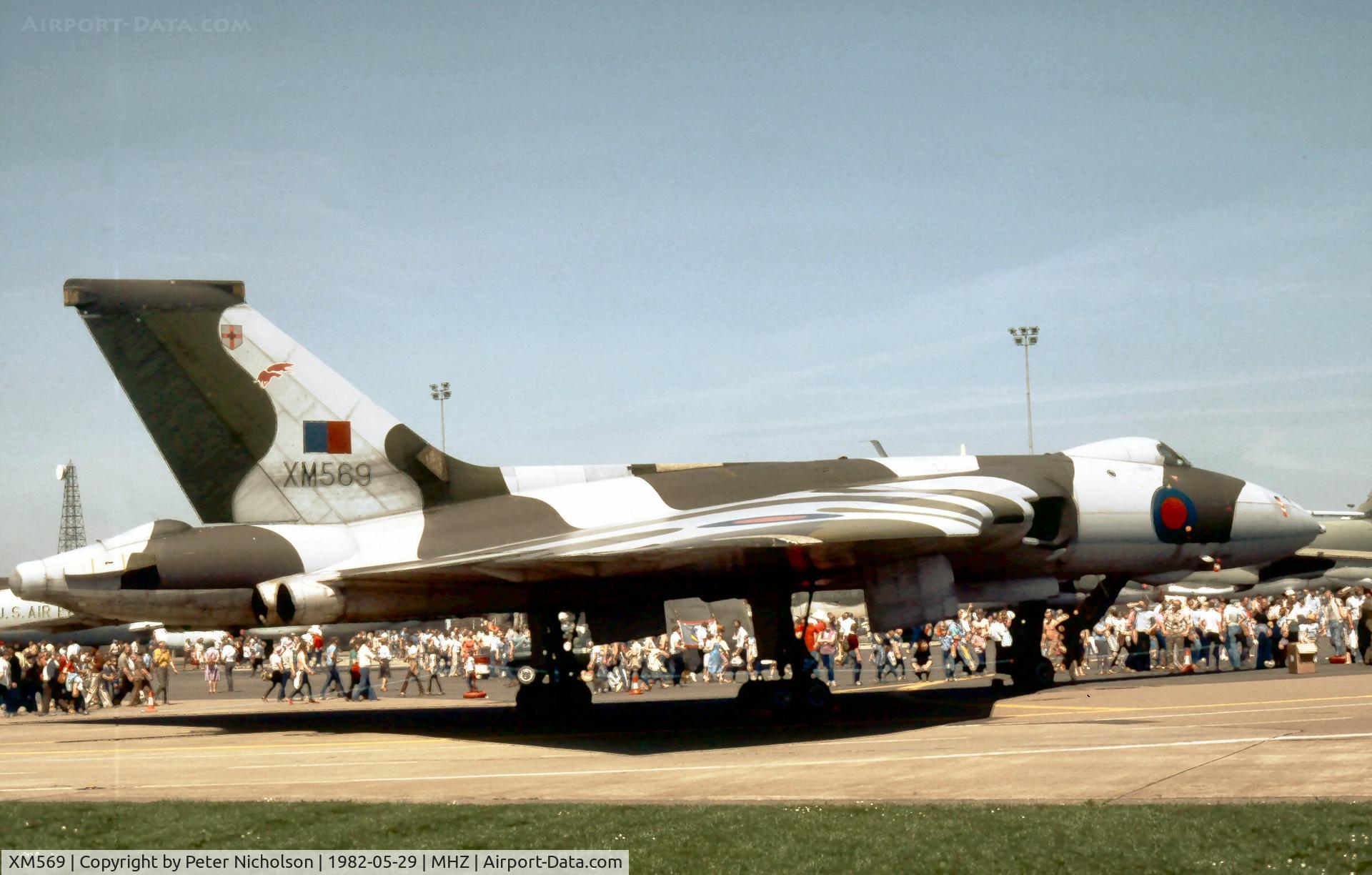 XM569, 1961 Avro Vulcan B.2 C/N Set 50, Vulcan B.2 of 50 Squadron on display at the 1982 RAF Mildenhall Air Fete.