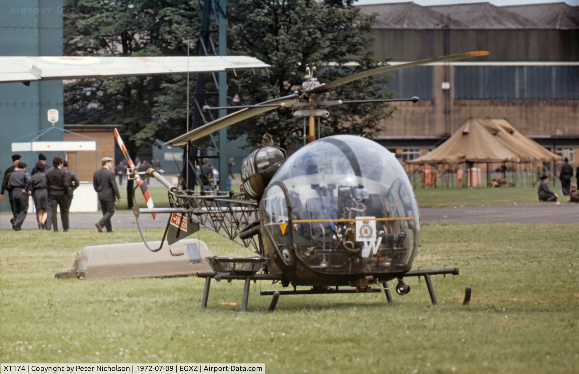 XT174, 1965 Westland Sioux AH.1 C/N WA333, Sioux AH.1 of 666 Squadron at the 1972 RAF Topcliffe Open Day.