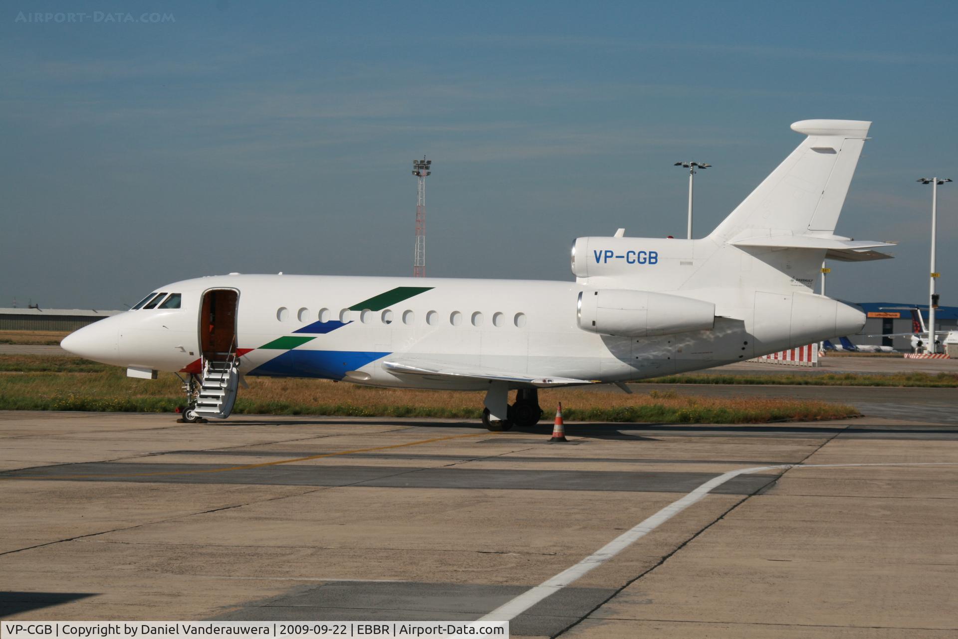 VP-CGB, 1994 Dassault Falcon 900B C/N 145, parked on General Aviation apron