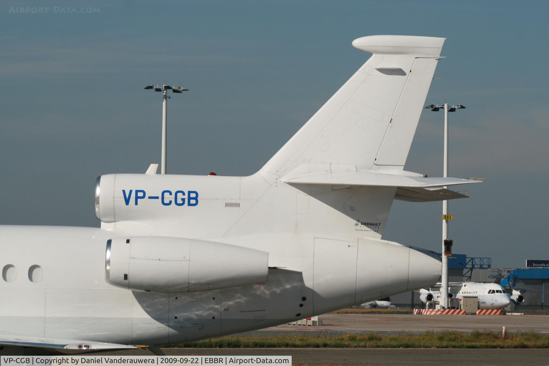 VP-CGB, 1994 Dassault Falcon 900B C/N 145, parked on General Aviation apron
