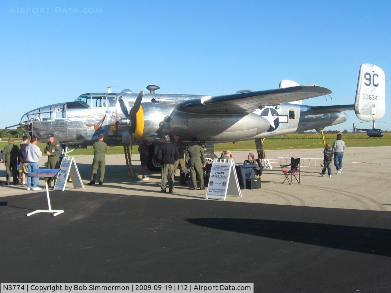 N3774, 1943 North American B-25D Mitchell C/N 100-23960, On the ramp at Sidney, Ohio during the EAA fly-in.