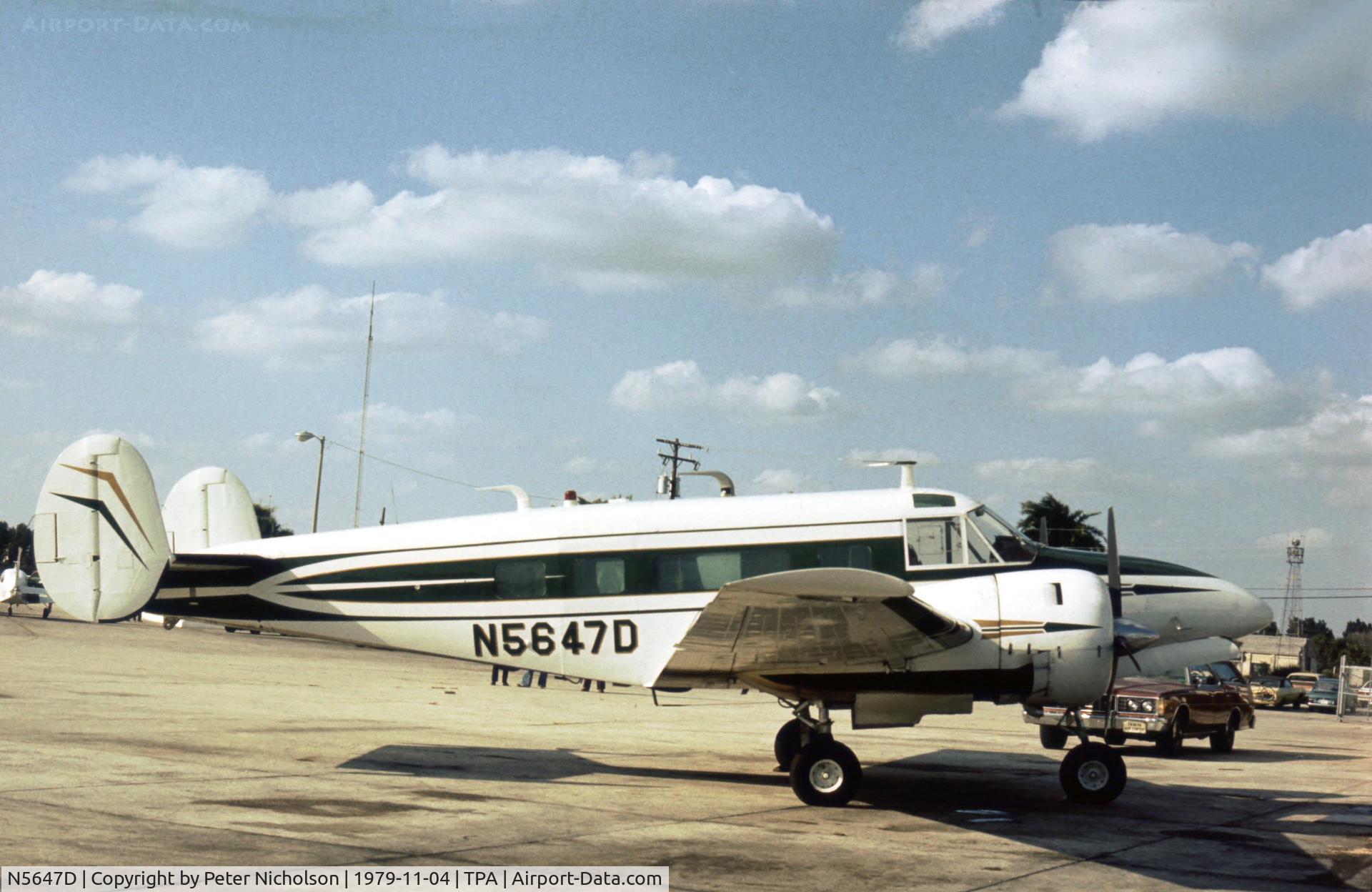 N5647D, 1958 Beech E18S C/N BA-364, Beech E18S-9700 seen at Tampa Air Centre in November 1979.