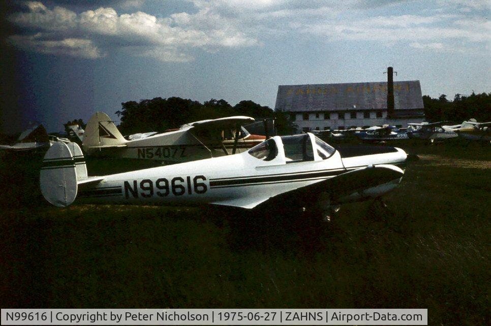 N99616, 1946 Erco 415D Ercoupe C/N 2239, This Ercoupe 415D was parked at Zahns Airport, Amityville, Long Island in the Summer of 1975 - the airport was later closed.