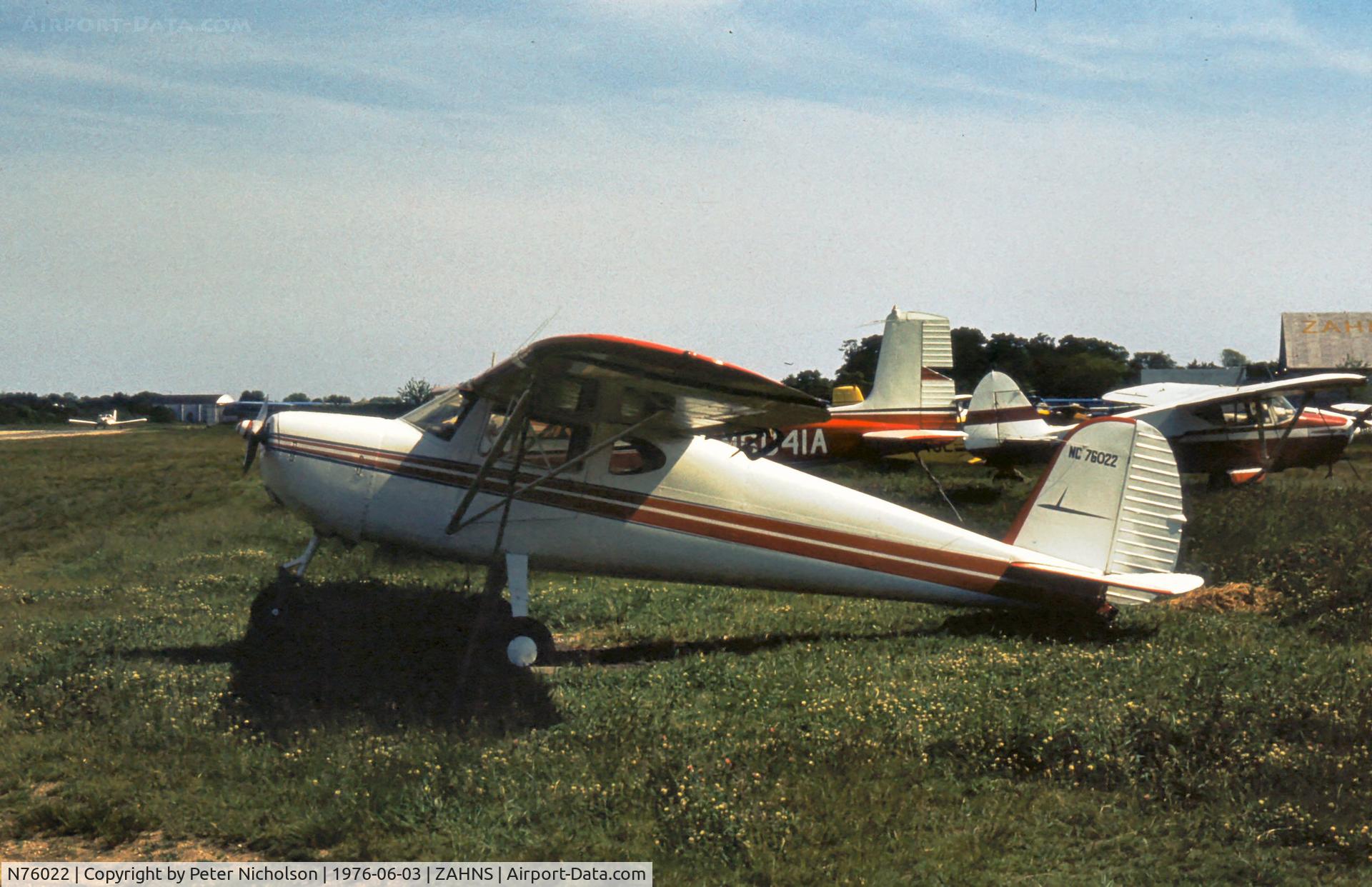N76022, 1946 Cessna 140 C/N 10416, As NC76022 this Cessna 140 looked unbalanced at Zahns Airport, Long Island in the Summer of 1976 - the airport has since closed.