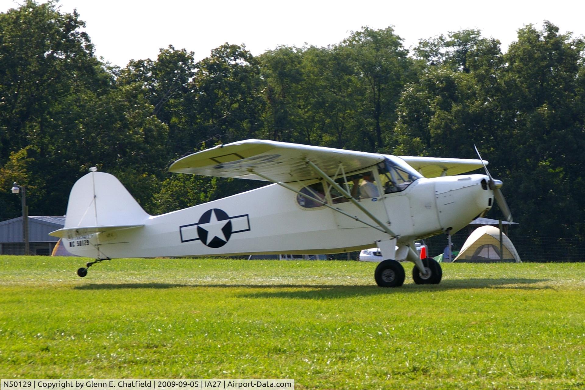 N50129, 1943 Taylorcraft DCO-65 C/N 5453, At the Antique Airplane Association Fly In.  L-2M 43-26141