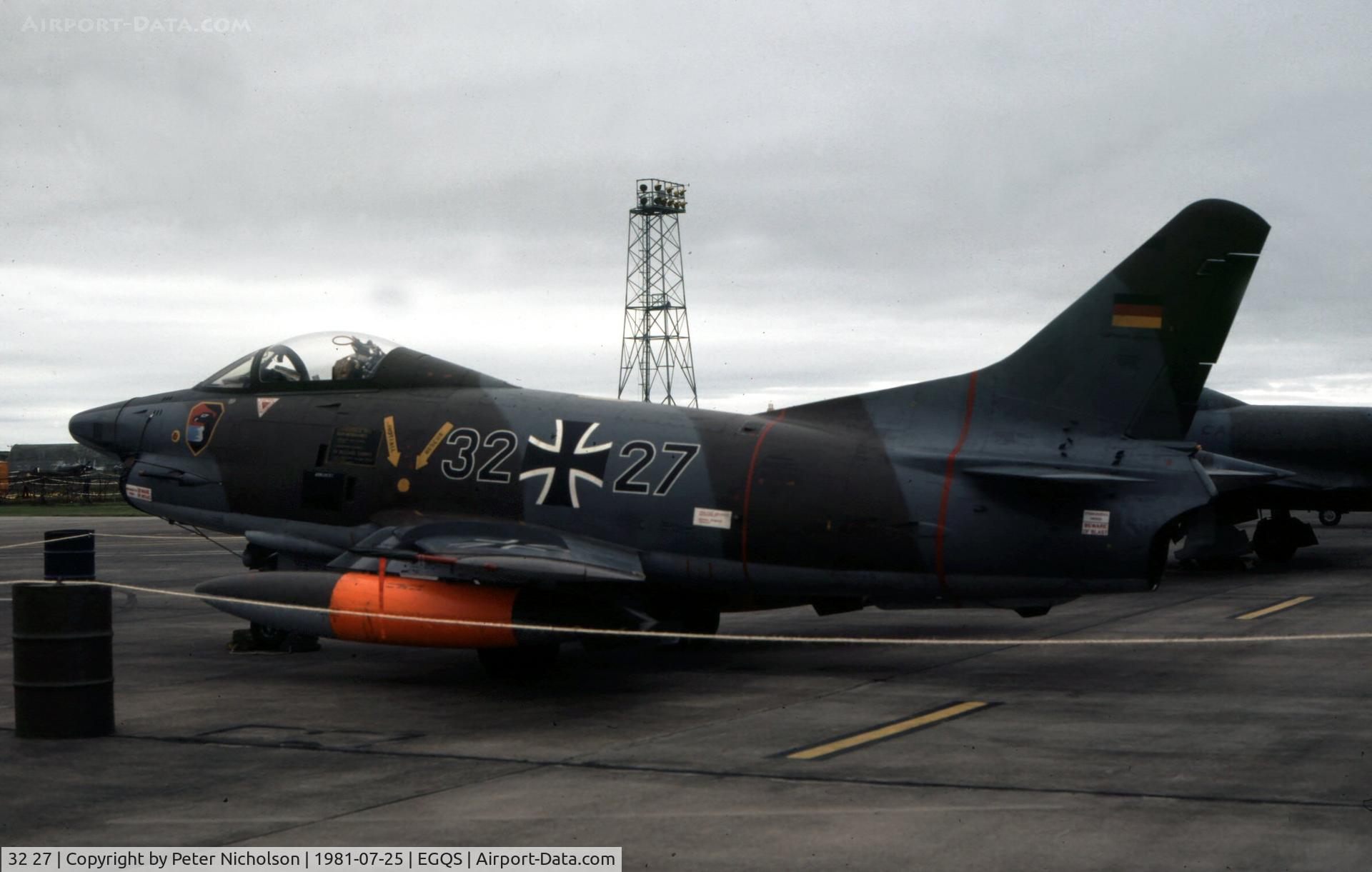 32 27, Fiat G-91R/3 C/N D496, G-91R-3 of LKG-41 on display at the 1981 RAF Lossiemouth Airshow.
