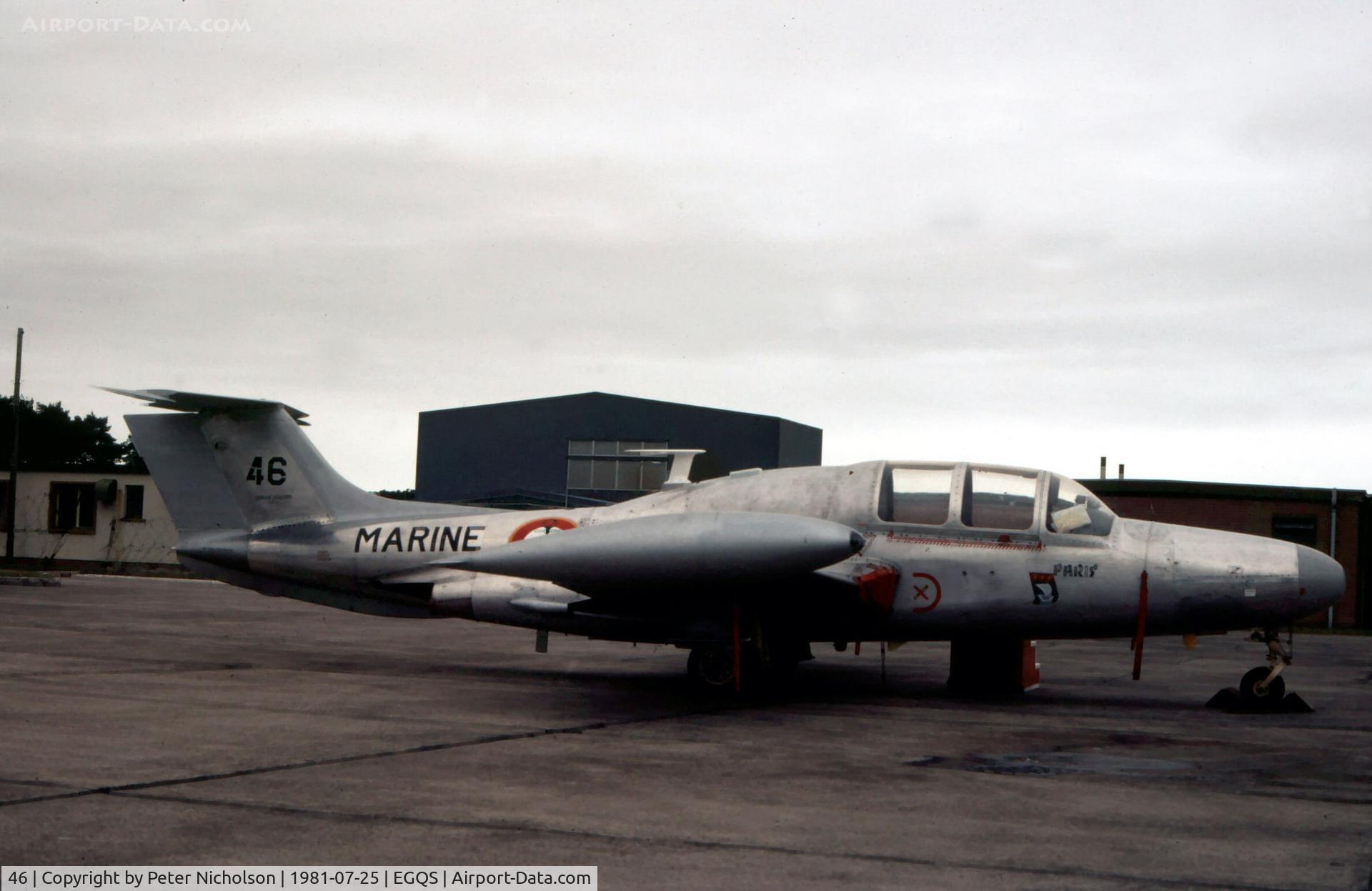 46, Morane-Saulnier MS.760 Paris C/N 46, MS.760 Paris of Aeronavale's SRL unit on display at the 1981 RAF Lossiemouth Airshow.