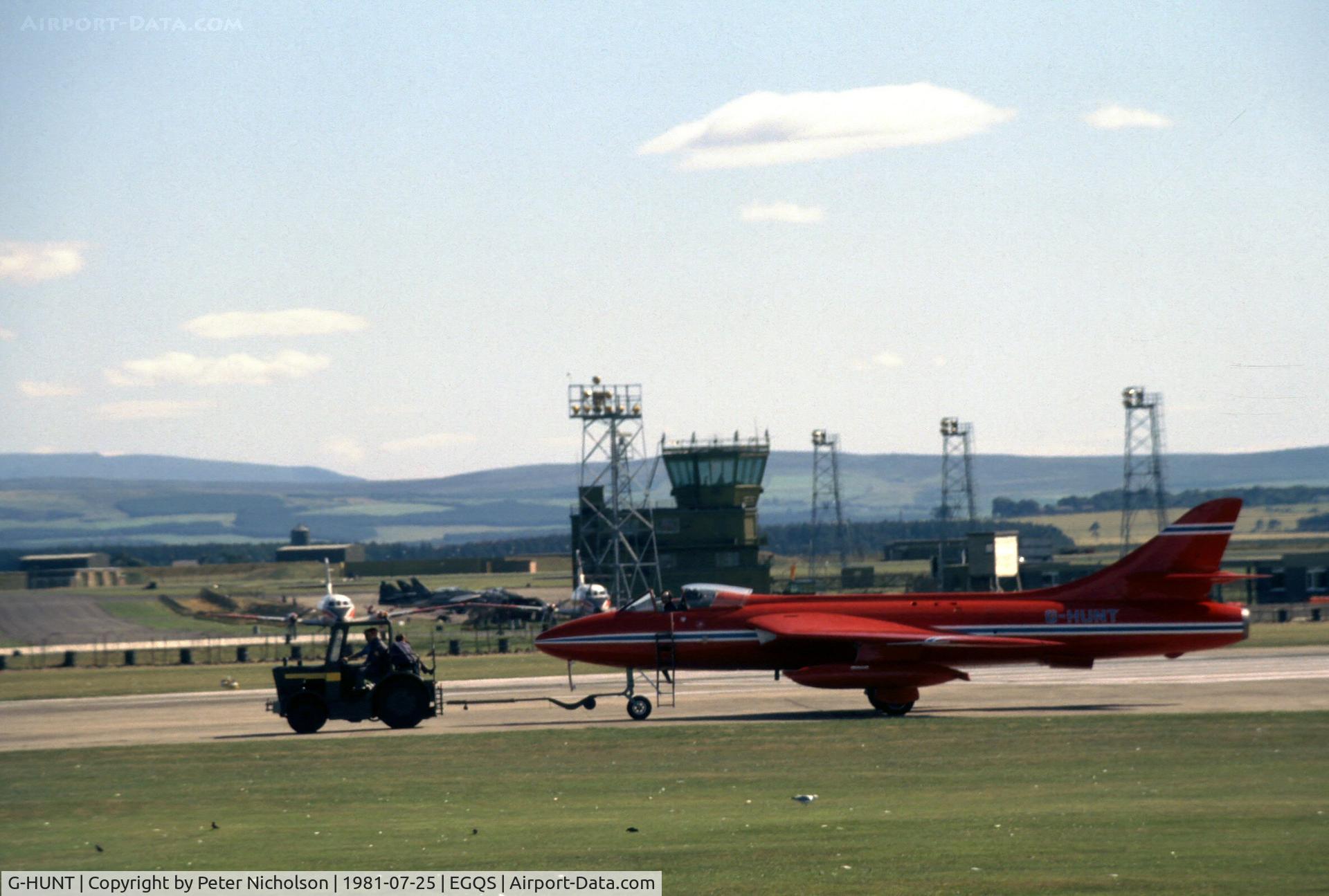 G-HUNT, 1956 Hawker Hunter F.51 C/N 41H-680277, Former Royal Danish Air Force Hunter F.51 serial E-418 displayed at the 1981 RAF Lossiemouth Airshow.