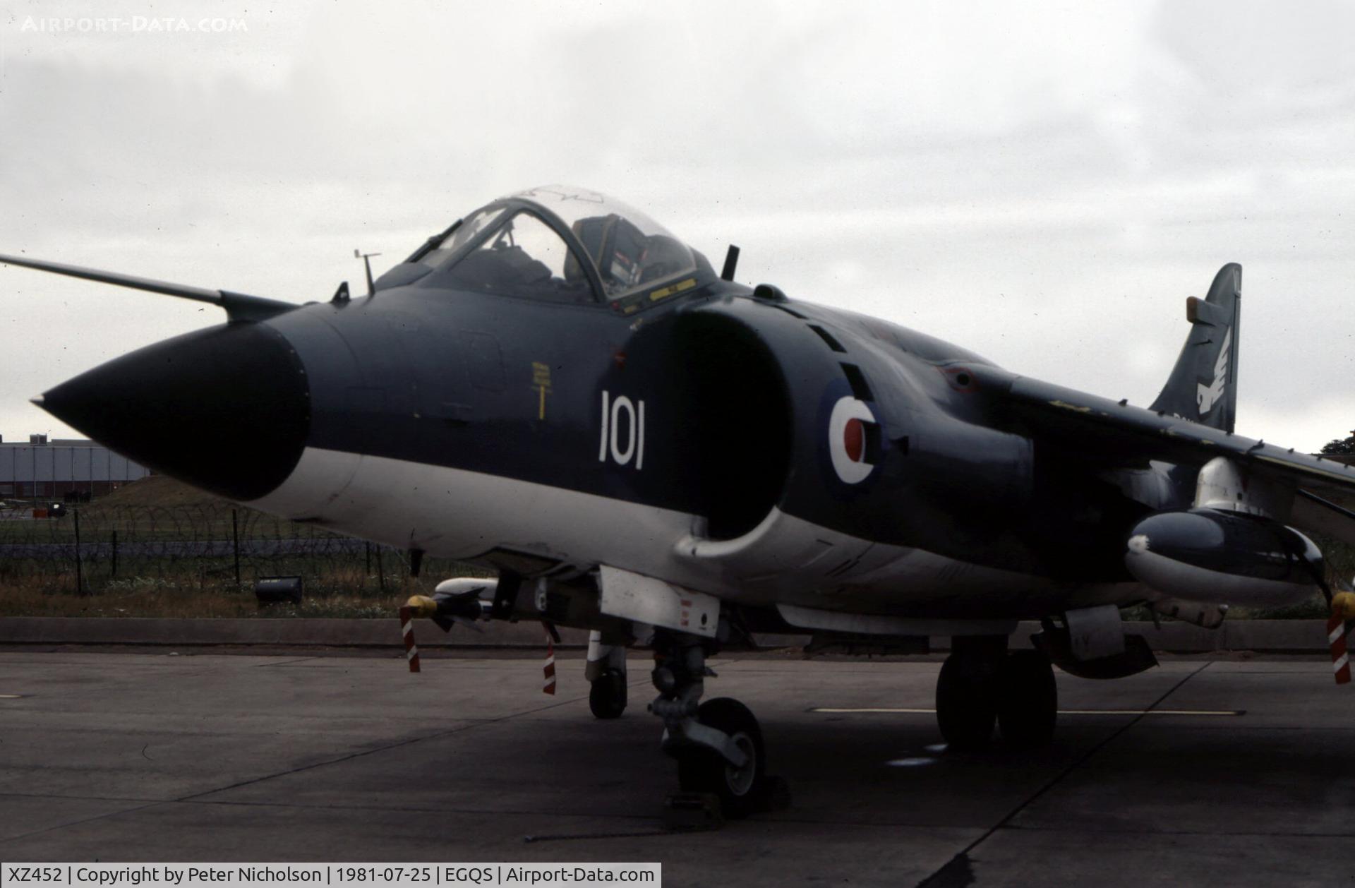 XZ452, 1979 British Aerospace Sea Harrier FRS.1 C/N 41H-912006, Sea Harrier FRS.1 of 899 Squadron at the 1981 RAF Lossiemouth Airshow.