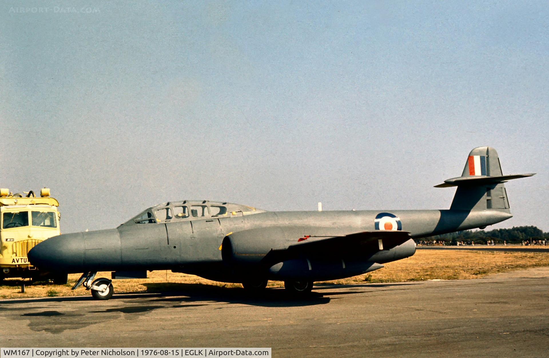 WM167, 1952 Gloster Meteor TT.20 C/N S4/U/2342, Meteor TT.20, the high-speed target-towing version of the NF.11 night fighter, seen at the Blackbushe Fly-In in the Summer of 1976.