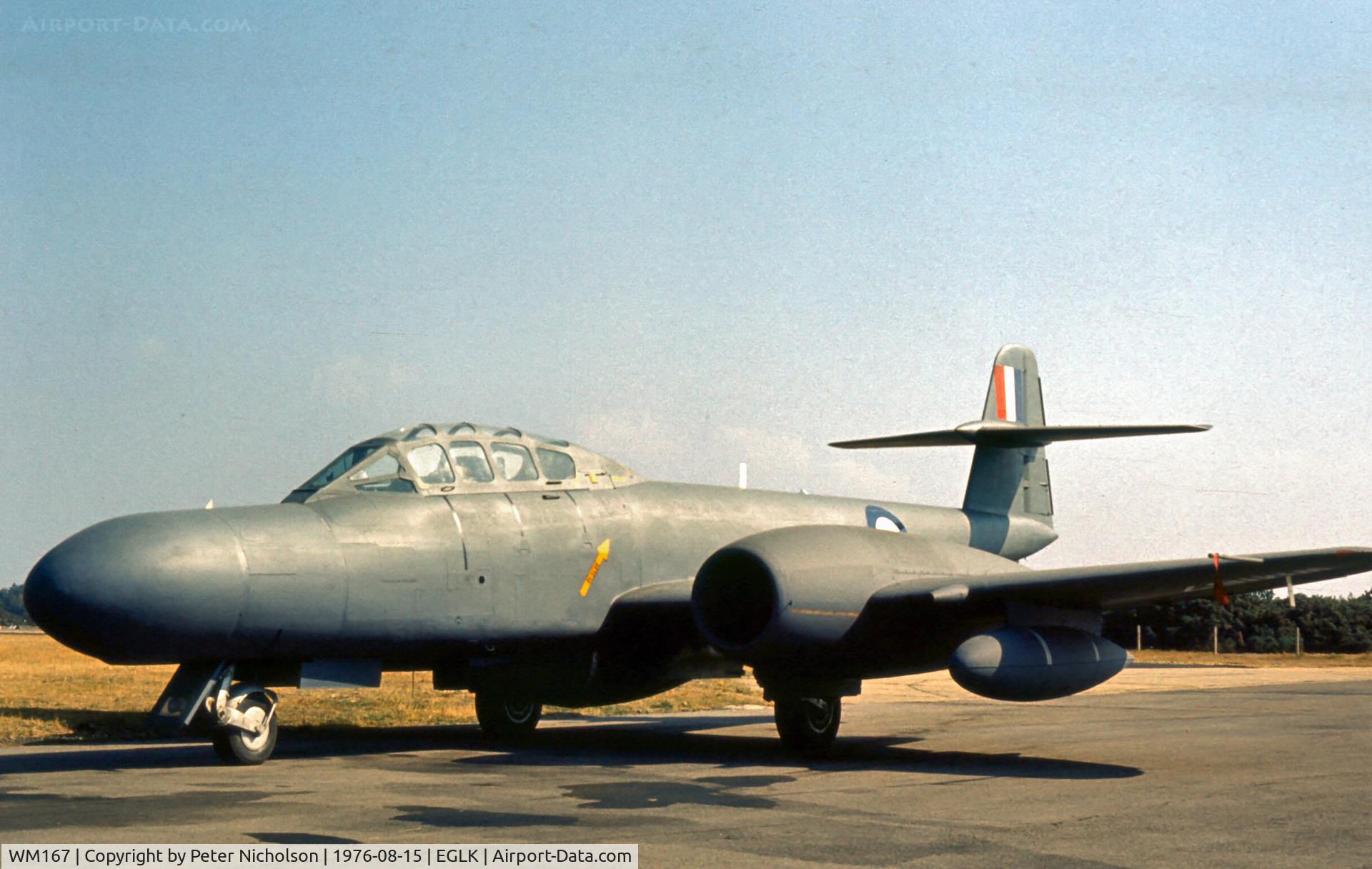 WM167, 1952 Gloster Meteor TT.20 C/N S4/U/2342, Now flown as NF.11, this Meteor TT.20 was seen at the Blackbushe Fly-In in the Summer of 1976.