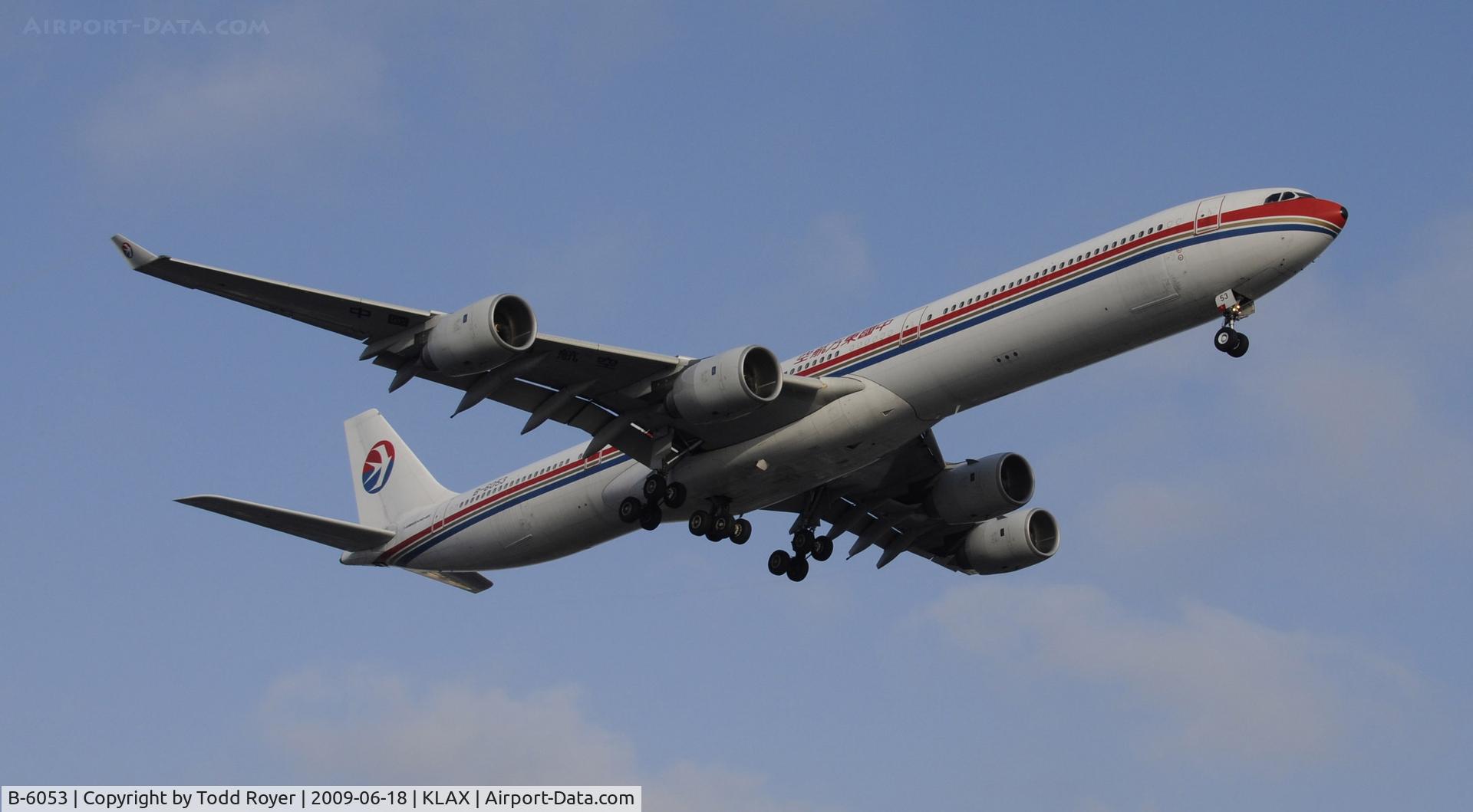 B-6053, 2004 Airbus A340-642 C/N 577, Landing 24R at LAX