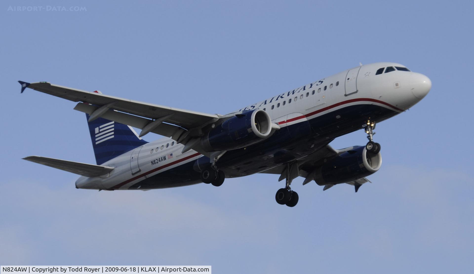 N824AW, 2001 Airbus A319-132 C/N 1490, Landing 24R at LAX