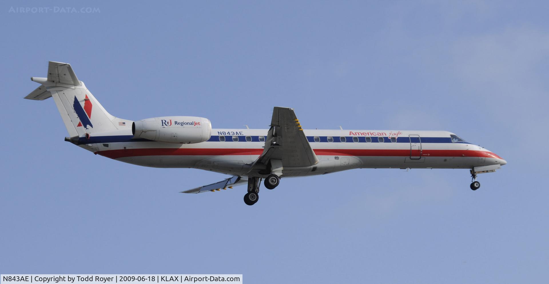 N843AE, 2003 Embraer ERJ-140LR (EMB-135KL) C/N 145680, Landing 24R at LAX