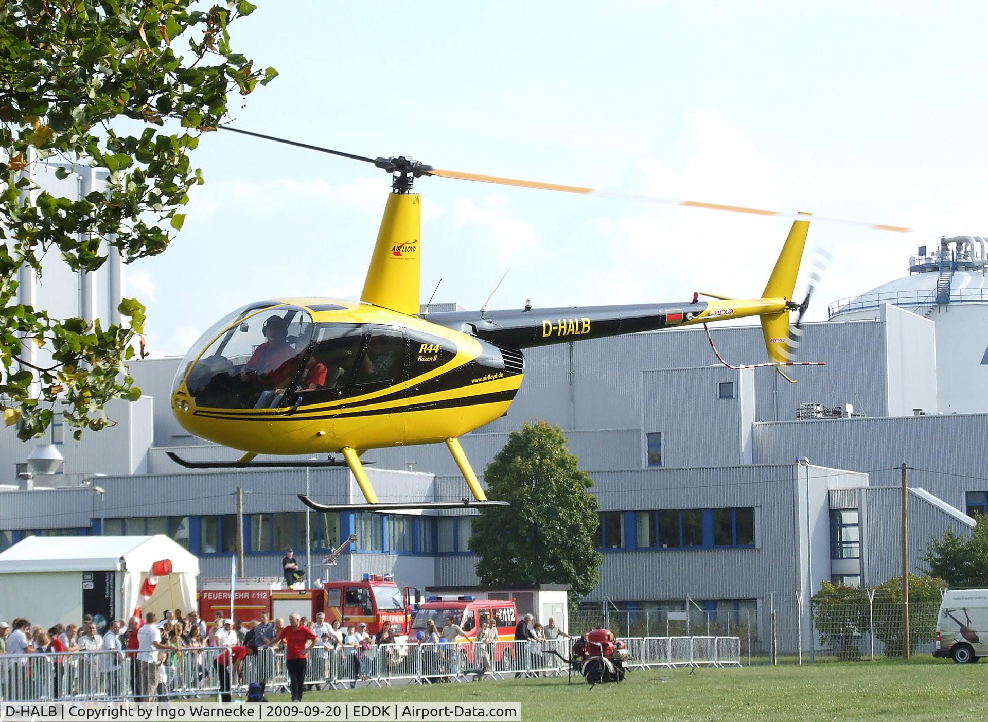 D-HALB, 2008 Robinson R44 Raven II C/N 12356, Robinson R44 Raven II of Air Lloyd at the DLR 2009 air and space day on the side of Cologne airport